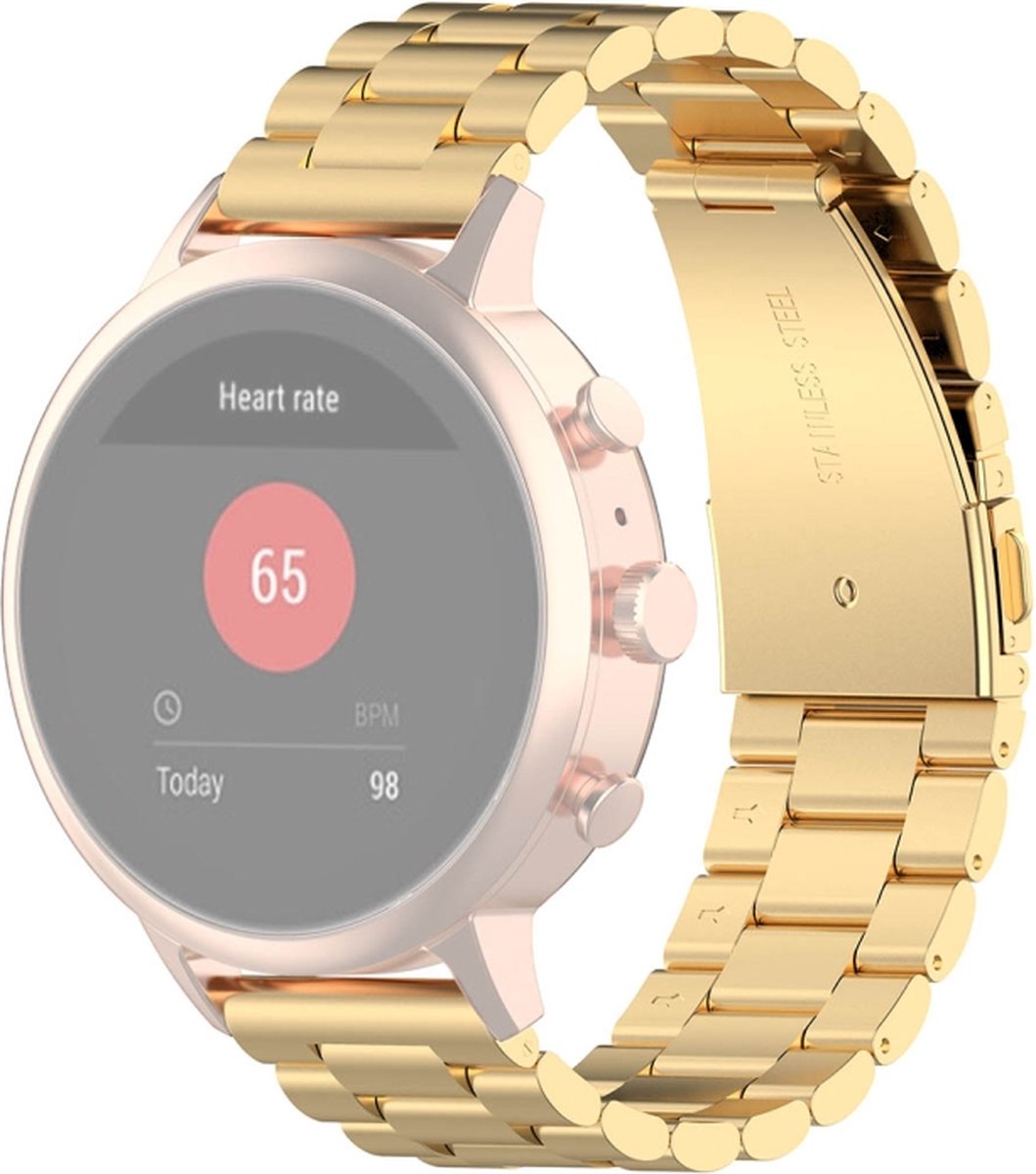 Stalen bandje - RVS - geschikt voor Garmin Venu 2s / 3s / 4 (41mm) / Vivoactive 4s / Forerunner 255s / 265s - Huawei Watch GT 5 Pro - 42mm / GT 6 / GT 5 / GT 4 - 41mm - goud