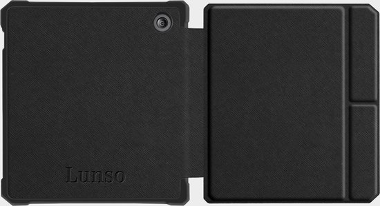 Lunso - Geschikt voor Kobo Libra 2 (7 inch) - Vegan saffiano leren sleepcover hoes - Zwart van Lunso — afbeelding 5