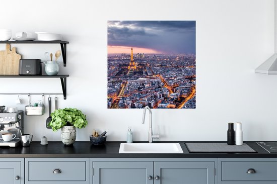 Twilight in Paris Skyline poster papier 75x75 cm - Tirage photo sur Poster (décoration murale salon / chambre) / Poster Europe