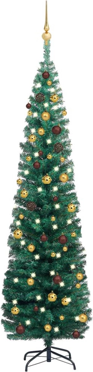 VidaLife Kunstkerstboom met LED's en kerstballen smal 180 cm groen