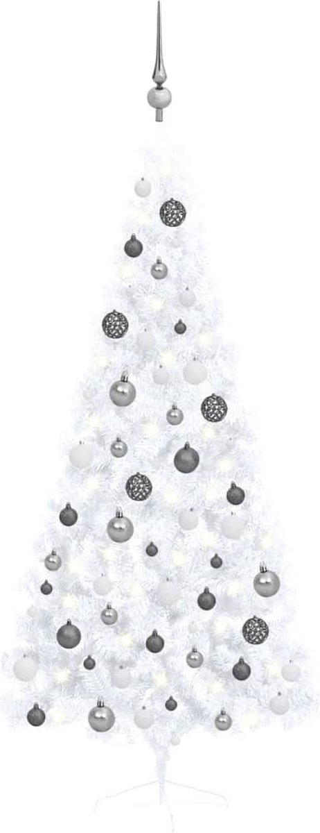 VidaLife Kunstkerstboom met LED's en kerstballen half 180 cm wit