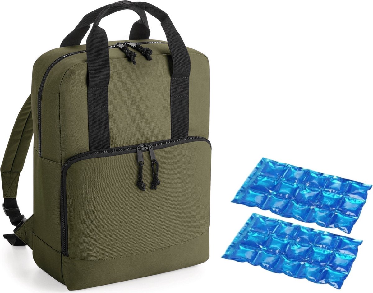 Koeltas rugtas/rugzak groen met 2 stuks flexibele koelelementen 16 liter