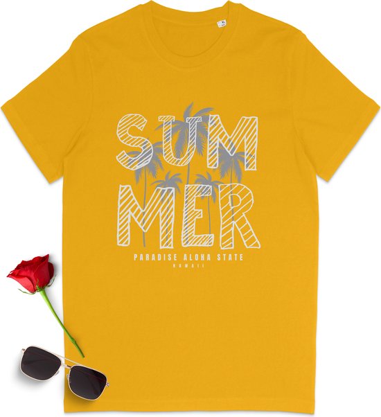 Summer t shirt - Zomer tshirt - Zomer met Summer print heren - Zomer t-shirt dames met opdruk - Zomer shirt vrouwen en mannen - Unisex maten: S M L XL XXL XXXL - tshirt kleuren: zwart, anthracite, geel en rood.
