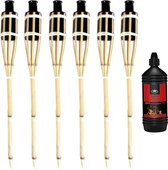 6x morceaux de torches en Bamboe de 60 cm - Y compris 1 litre d'huile de lampe / huile de torche