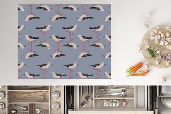KitchenYeah® Inductie beschermer 59x51 cm - Vogel - Ooievaar - Patroon - Kookplaataccessoires - Afdekplaat voor kookplaat - Inductiebeschermer - Inductiemat - Inductieplaat mat