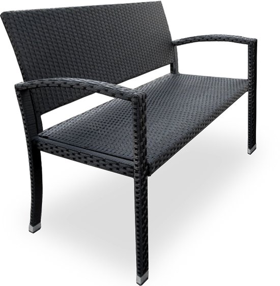 Casaria Polyrattan Tuinbank – 2 Zits UV-bestendig - Zwart