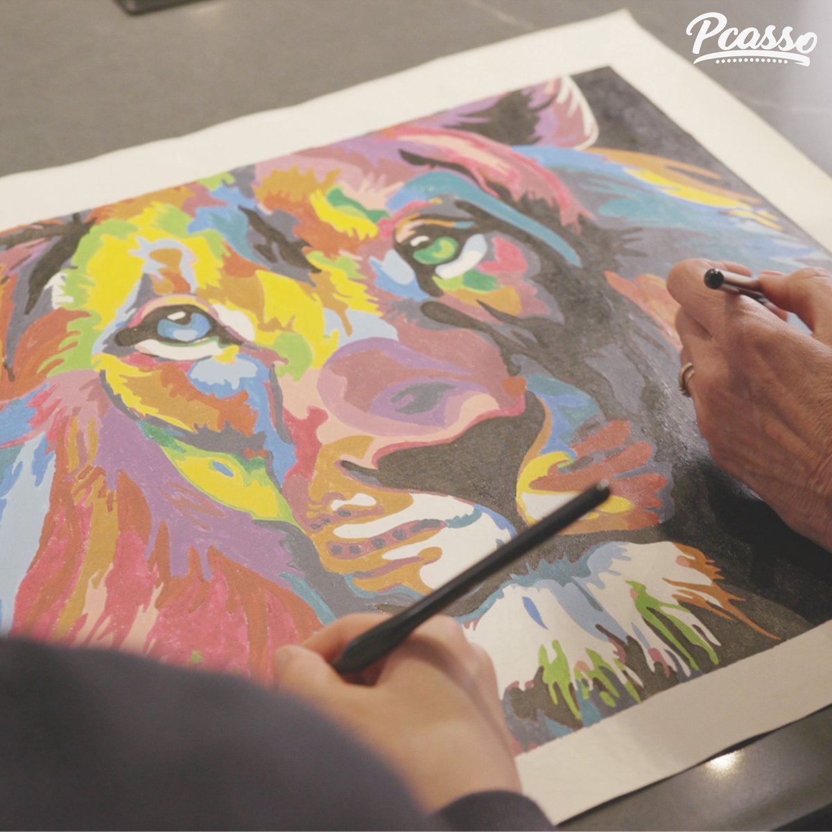 Pcasso ® Olifanten Zonsondergang – Schilderen Op Nummer – Incl. 3 Ergonomische Penselen & Geschenkverpakking - Schilderen Op Nummer Volwassenen – Schilderen Op Nummer Dieren – Kleuren Op Nummer – 40x50 cm – Professionele 26-Delige Set — afbeelding 3