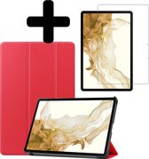 Hoes Geschikt voor Samsung Galaxy Tab S8 Hoes Luxe Hoesje Book Case Met Screenprotector - Hoesje Geschikt voor Samsung Tab S8 Hoes Cover - Rood