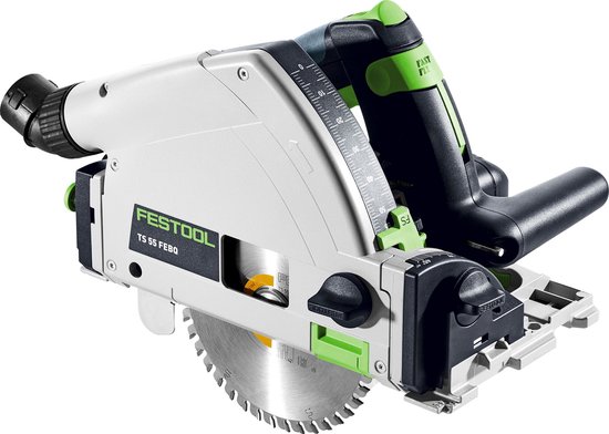 Scie circulaire Festool TS 55 FEBQ avec poignées vertes et lame.