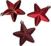 6x stuks kunststof sterren kerstballen 7 cm donkerrood - Kerstboomversiering