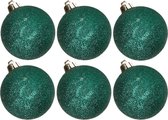 6x stuks kunststof glitter kerstballen petrol groen 8 cm - Onbreekbare plastic kerstballen