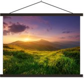 Posterhanger incl. Poster - Schoolplaat - Bergen - Zon - Natuur - 40x30 cm - Zwarte latten