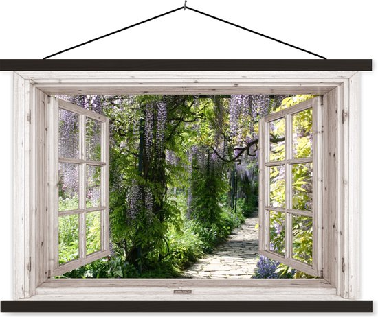 Porte-affiche avec affiche - Affiche scolaire - Glycine - Fleurs - Voir à travers - Arbre - Printemps - 60x40 cm - Lattes noires