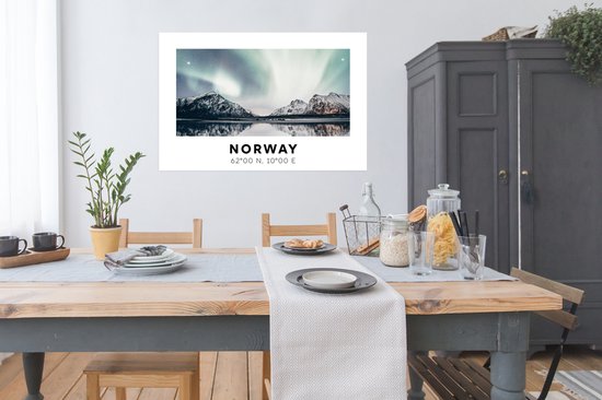 Poster Noorwegen - Noorderlicht - Water - 120x80 cm