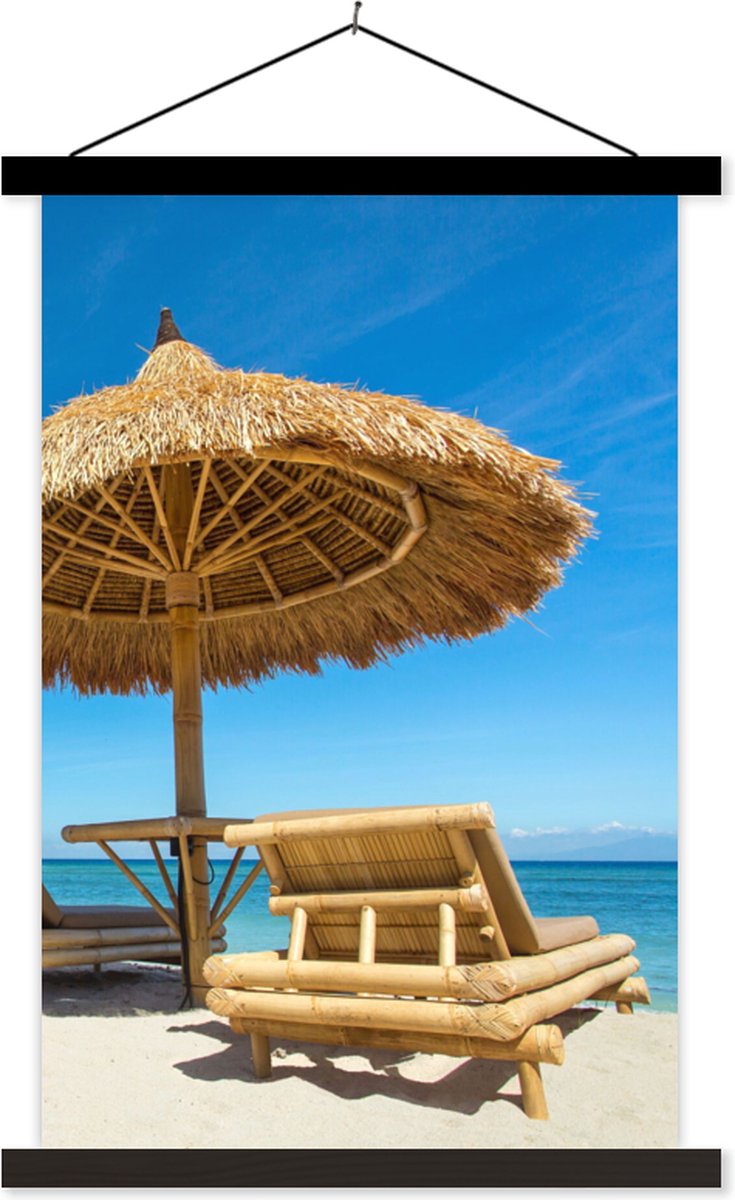 Posterhanger incl. Poster 40x60 cm - Schoolplaat - Strandstoel - Strand - Parasol - Zee -