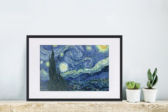 Cadre photo avec affiche - Nuit étoilée - Peinture - Maîtres anciens - Vincent van Gogh - 60x40 cm - Cadre pour affiche