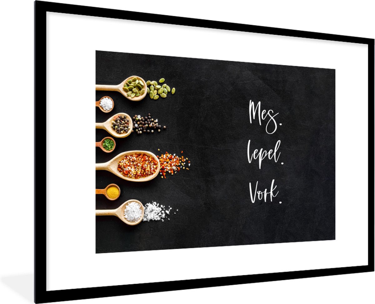Fotolijst incl. Poster Keuken Spreuken Mes. Lepel. Vork. Quotes