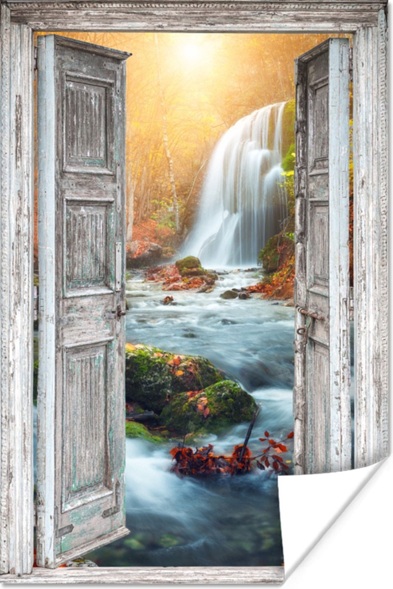 Poster Waterval - Doorkijk - Landschap - 20x30 cm