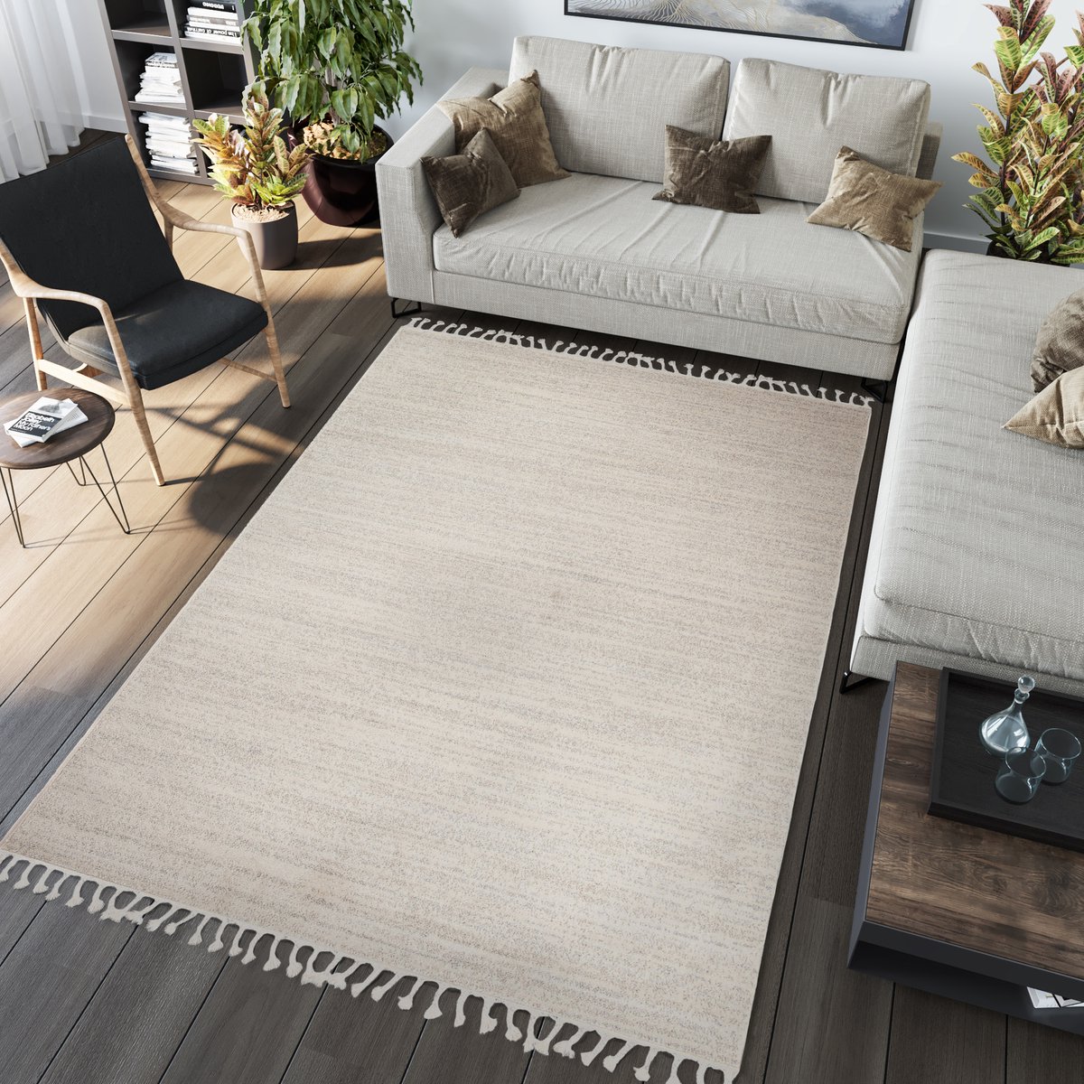 Tapiso Sari Vloerkleed Woonkamer Beige Tapijt Karpet Maat- 120x170 Creme