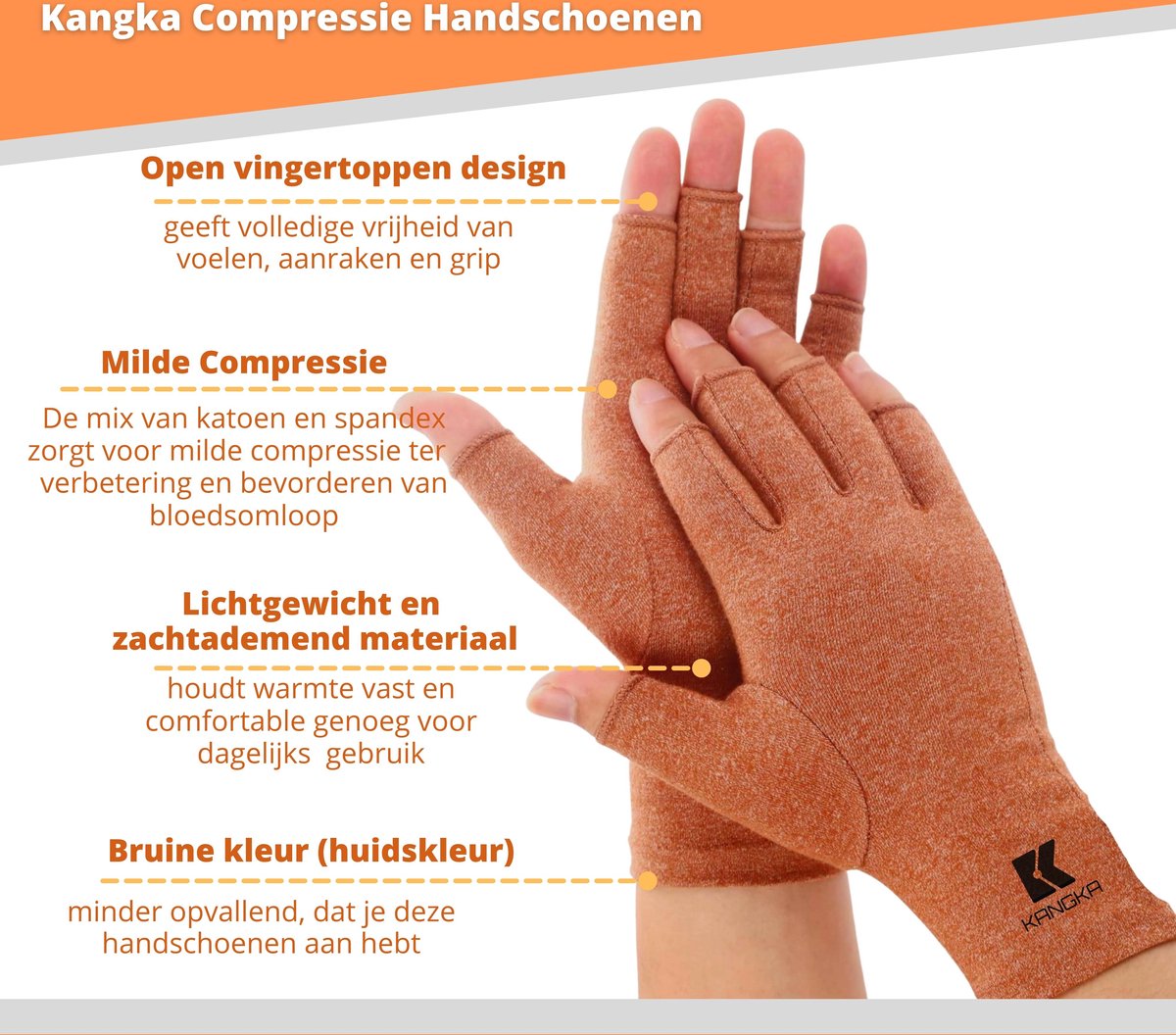 Kangka Reuma Handschoenen met Open Vingertoppen Maat L - Bruin | bol.com