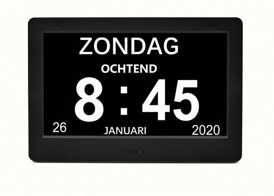 Dementieklok - 7 inch display - Zwart - Met afstandsbediening - Digitaal -  Klok met... | bol.com
