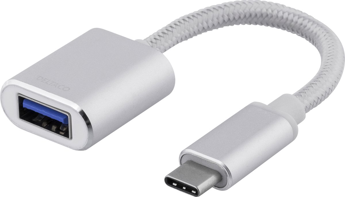 Deltaco USBC-1276 USB-C 3.1 Gen 1 naar USB-A OTG Adapter - 5Gbps - Zilver