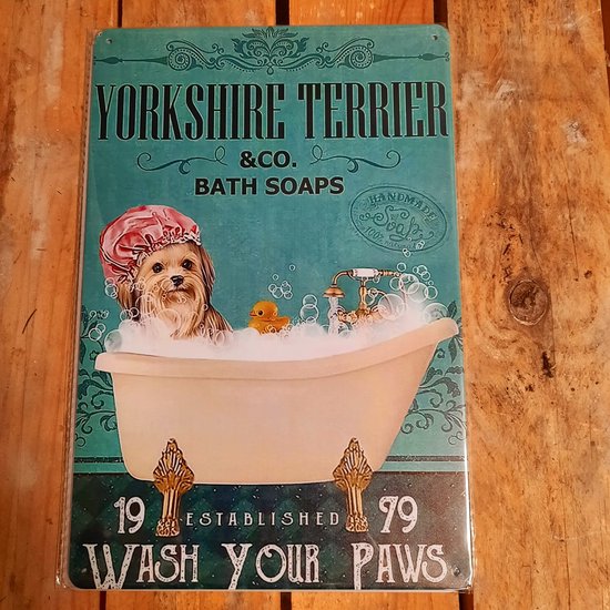 Decoratiebord, Yorkshire Terrier bath soap