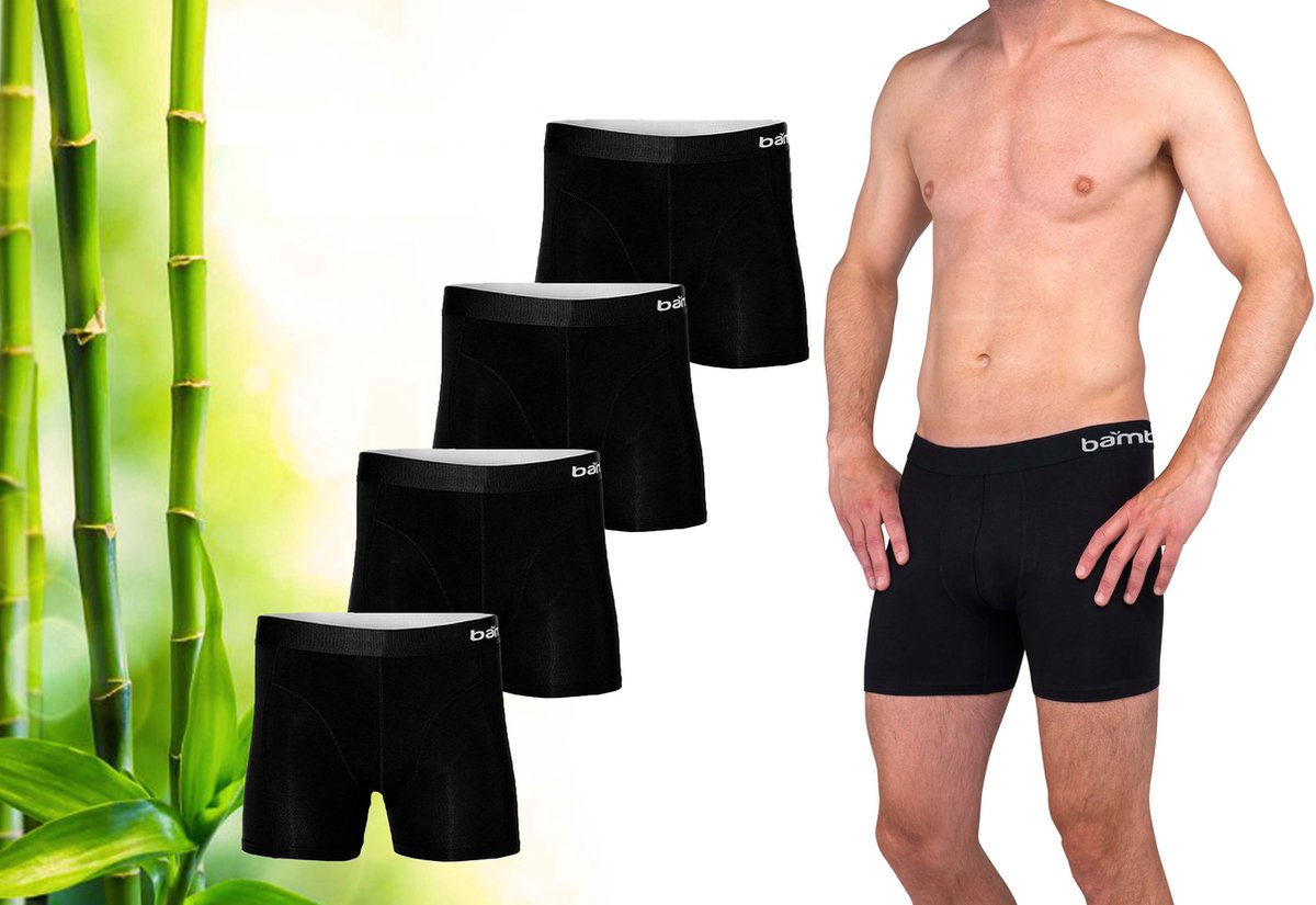 Bamboo Essentials - Ondergoed Heren - 4 Stuks - Boxershort Heren - Zwart - XXL - Bamboe Boxershorts voor mannen - Bamboe Ondergoed Heren
