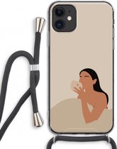 Case Company® - Hoesje met koord geschikt voor iPhone 11 hoesje met Koord - Fresh coffee - Telefoonhoesje met Zwart Koord - Extra Bescherming aan alle Kanten en Over de Schermrand