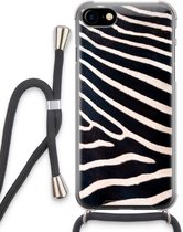 Case Company® - Hoesje met koord geschikt voor iPhone SE 2020 hoesje met Koord - Zebra - Telefoonhoesje met Zwart Koord - Extra Bescherming aan alle Kanten en Over de Schermrand