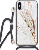 Case Company® - Hoesje met koord geschikt voor iPhone X hoesje met Koord - Goud marmer - Telefoonhoesje met Zwart Koord - Extra Bescherming aan alle Kanten en Over de Schermrand