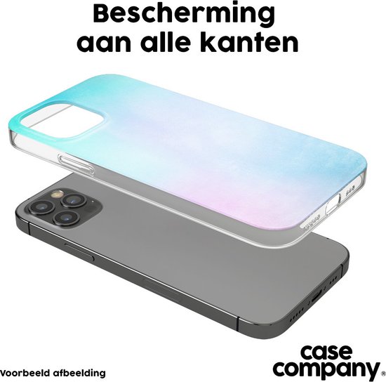 Un étui de téléphone pastel tenu au-dessus d'un téléphone, indiquant une protection sur tous les côtés.