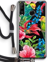 Case Company® - Hoesje met koord geschikt voor Huawei P30 Lite hoesje met Koord - Papegaaien - Telefoonhoesje met Zwart Koord - Bescherming aan alle Kanten en Over de Schermrand