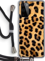Case Company® - Hoesje met koord geschikt voor OnePlus 9 Pro hoesje met Koord - Luipaard - Telefoonhoesje met Zwart Koord - Bescherming aan alle Kanten en Over de Schermrand