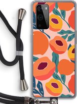 Case Company® - Hoesje met koord geschikt voor OnePlus 9 Pro hoesje met Koord - Perzik - Telefoonhoesje met Zwart Koord - Bescherming aan alle Kanten en Over de Schermrand
