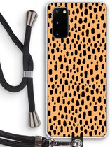 Case Company® - Hoesje met koord geschikt voor Samsung Galaxy S20 hoesje met Koord - Panter - Telefoonhoesje met Zwart Koord - Bescherming aan alle Kanten en Over de Schermrand