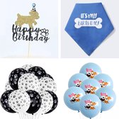 Ensemble d'anniversaire pour chien 21 pièces Happy anniversaire bleu avec décoration de gâteau, ballons et bandana - Chien - Anniversaire - Animal de compagnie - Bandana - Décoration de gâteau