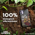 Zwarte telefoonhoes met schilderkunstige bloemenprint, 100% biologisch afbreekbaar.