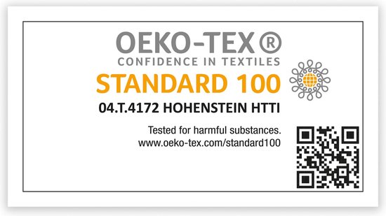 Oeko-Tex Standard 100 logo met certificaatnummer 04.T.4172 HOHENSTEIN HTTI.