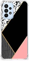 Smartphone hoesje Geschikt voor Samsung Galaxy A23 TPU Silicone Hoesje met transparante rand Black Pink Shapes