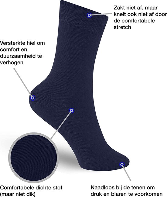 Jacob & Roy's 6 paires de Chaussettes bleues - Homme & Femme - Marine - Taille 43-46 - Sans couture