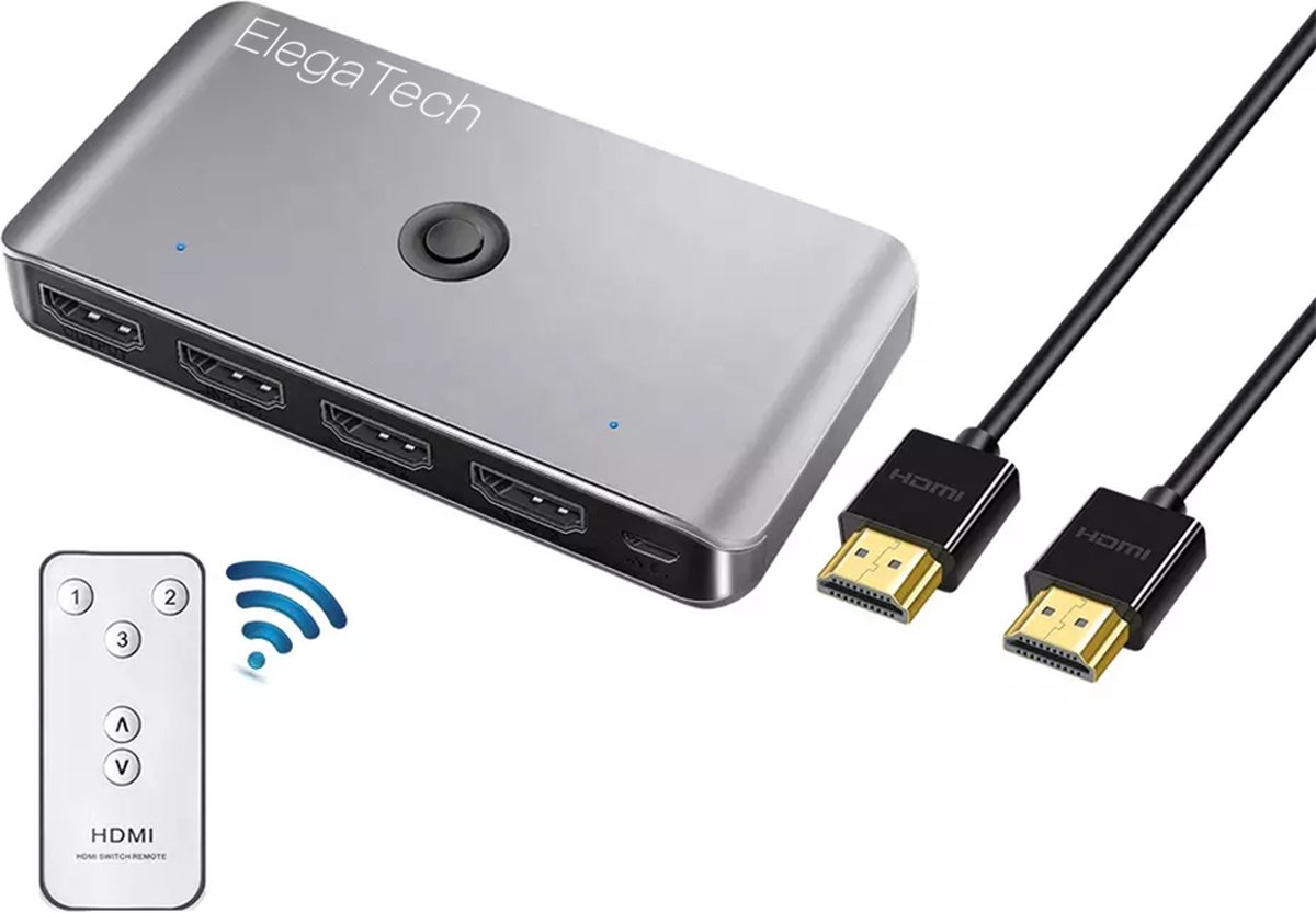 ElegaTech 3in1 HDMI Switch 4K 60hz - 3 Input en 1 Output - HDMI Splitter met Afstandsbediening