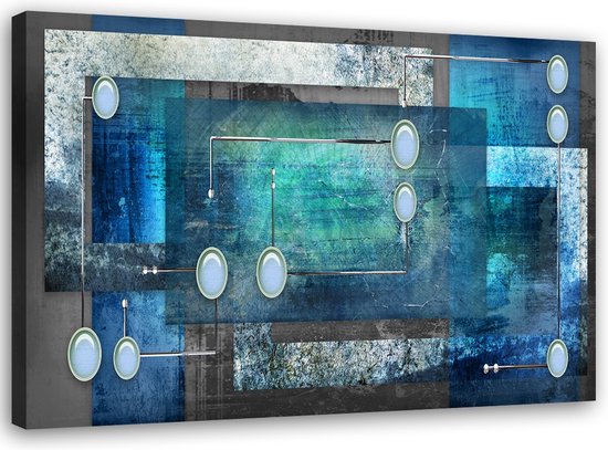 Trend24 - Canvas Schilderij - Blauwe Compositie - Schilderijen - Abstract - 100x70x2 cm - Blauw