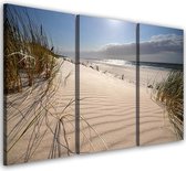 Trend24 - Canvas Schilderij - Duinen Op Een Strand - Drieluik - Landschappen - 150x100x2 cm - Beige