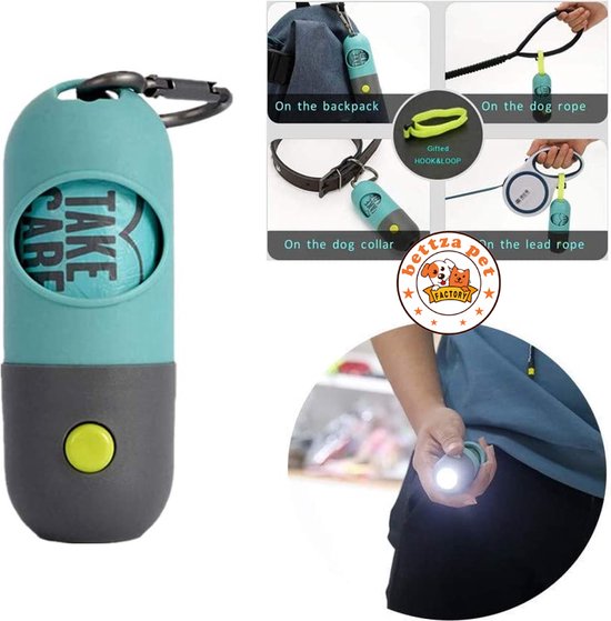 Poepzak dispenser met led zaklamp - Dispenser voor poepzakjes - Poepzakjes - Led zaklamp - Licht - Lamp - Led