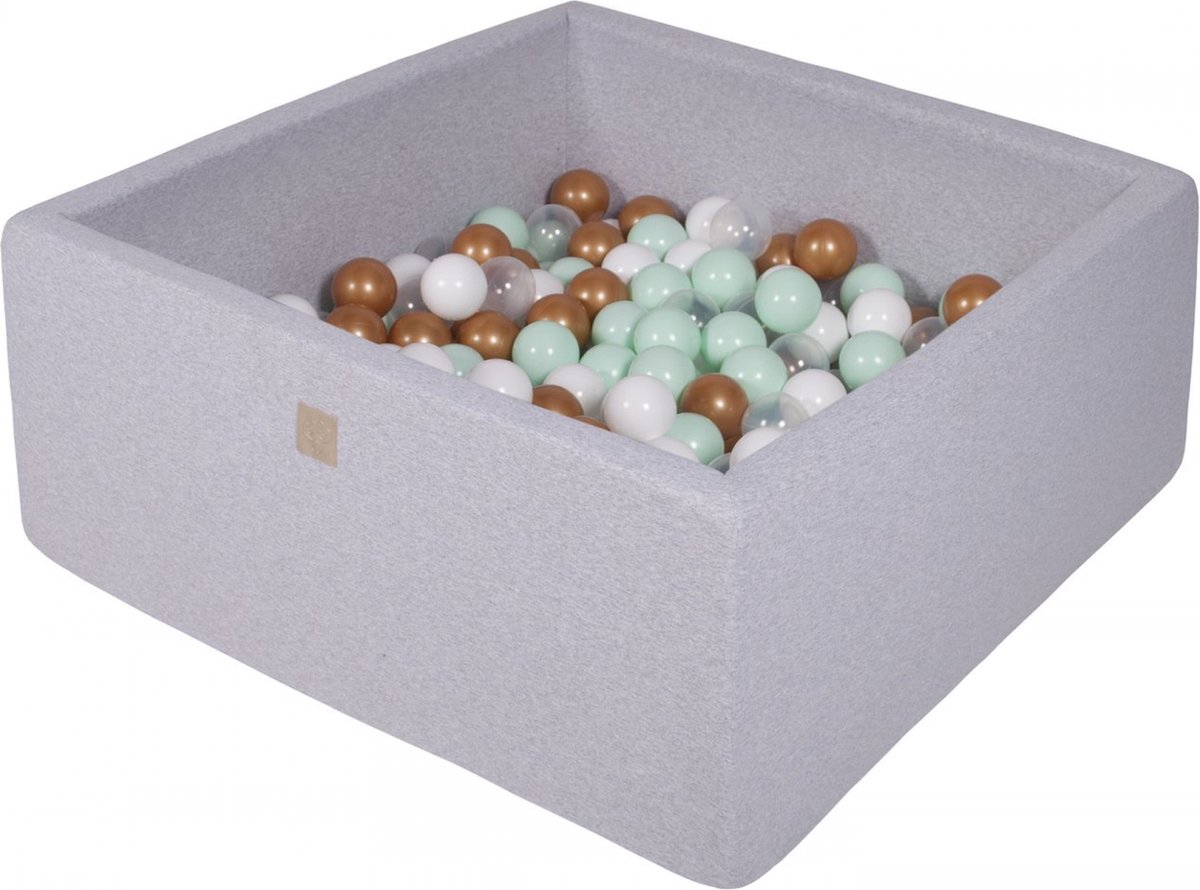 Vierkante Ballenbak incl. 400 ballen - 110x110x40 cm - Licht Grijs - Wit, Goud, Transparant, Mint