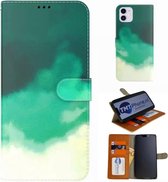 Samsung Galaxy A52-4G / A52-5G / A52S-5G Ultra Bescherming - Green- Aquarel - Edge to Edge - Vloeibare Kunstleer - Telefoon Bookcase met 3x kaarthouder