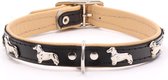 Dog's Companion Leren Halsband - Teckel - Lengte: 35 cm Verstelbaar van 28-34 cm x 16 mm - Zwart/Naturel