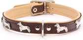 Dog's Companion Leren Halsband - Teckel - Lengte: 35 cm Verstelbaar van 28-34 cm x 16 mm - Bruin/Naturel