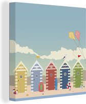 Canvas Schilderij Een illustratie van gekleurde strandhuisjes - 90x90 cm - Wanddecoratie
